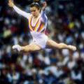 Soviet gymnast Svetlana Boguinskaya competes on beam at the 1991 ...