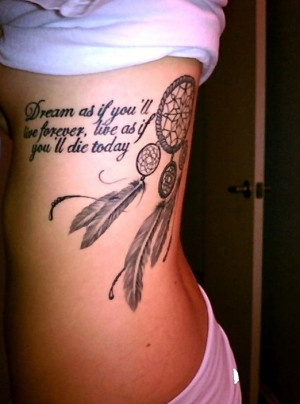 Quote And Dreamcatcher Tattoo On Side Rib Tattoo For Women
