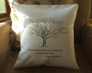tree illustration with quote throw pillow cover, ralph waldo emerson ...
