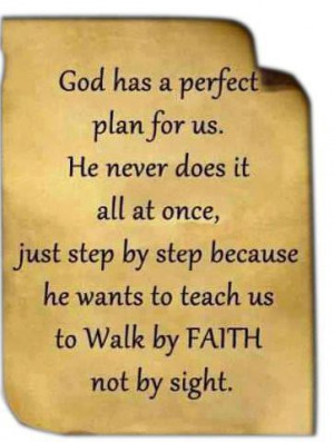 God has a perfect plan for us. He never does it all at once, Just step ...