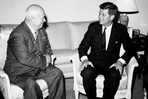soviet premier nikita khrushchev and president john f kennedy talk