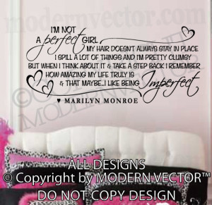 ... MONROE Quote Vinyl Wall Decal I'M NOT A PERFECT GIRL Vinyl Stickers