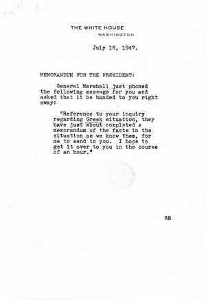 George Marshall to Harry S Truman July 16 1947 President 39 s