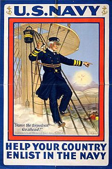 World War I poster with Admiral Farragut at Mobile Bay shouting out ...