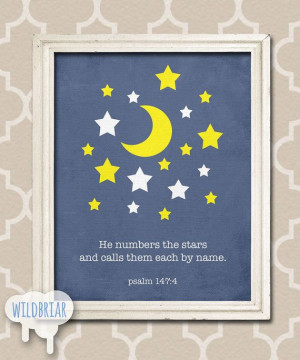 ... Quote Bible Verse, psalm 147:4, yellow, blue, numbers the stars, moon