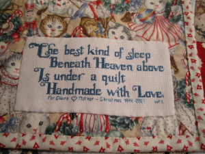 Who wouldn’t sleep better under a quilt after reading this message ...