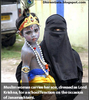 ... krichna in school and mother wearing burkha takes him to school