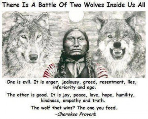There is a battle of two wolves inside us all. One is evil. It is ...