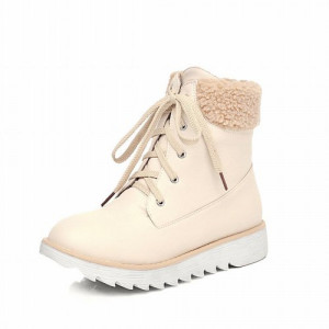 ... Fashion Lace up Flat Heel Round-toe Platform Martin Boots (8.5, cream