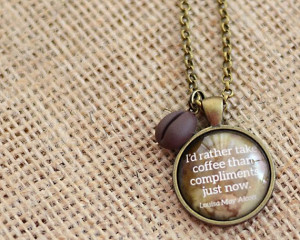 Coffee Quote Pendant with Coffee Bean Charm, Gift for Her (1304)