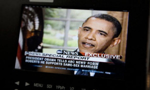 Barack Obama supports gay marriage. Barack Obama is seen on a monitor ...
