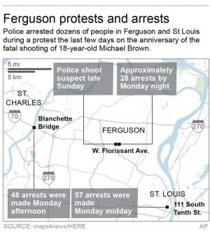 ... Map locates events in Ferguson, MO.; 2c x 3 inches; 96.3 mm x 76 mm