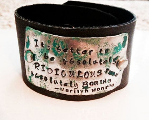 Marilyn Monroe Quote Handstamped Leather Cuff Bracelet on Etsy, $28.00