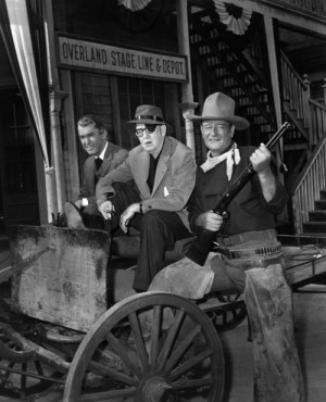 Jimmy Stewart, John Ford and John Wayne on-set of The Man Who Shot ...