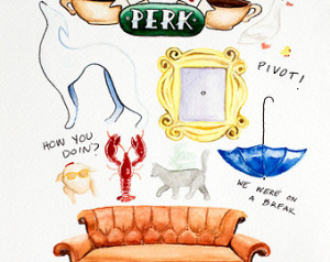 Friends TV Show Watercolor Illustra tion Print Wall Art Collage Fandom ...