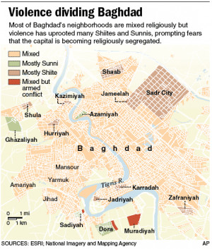 In the north, Shiites control an arc of neighborhoods — Sadr City ...