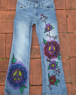 Hand Painted Custom Peace Jeans for Women & Girls . / You supply your ...