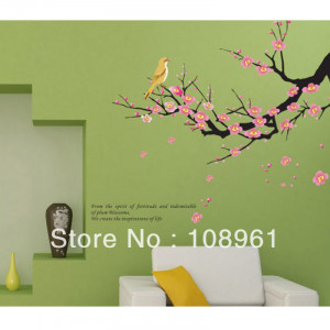Large Plum Blossom and Branch Bird and Quote Decorative Nursery Art ...