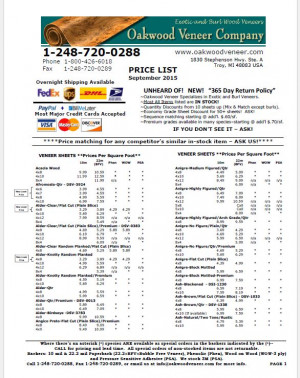 Download our full wood veneer price list