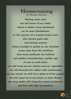 Poem: Homecoming by Maxine Kumin