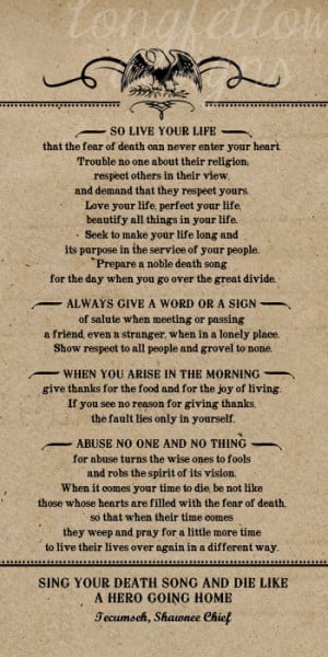Poem by Tecumseh, American Shawnee Chief. 10 x 20 Kraft Look Print ...
