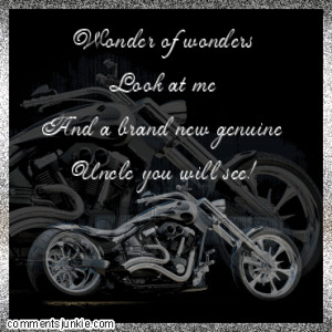 Wonder of wonders Uncle quote on motorcycle graphic..
