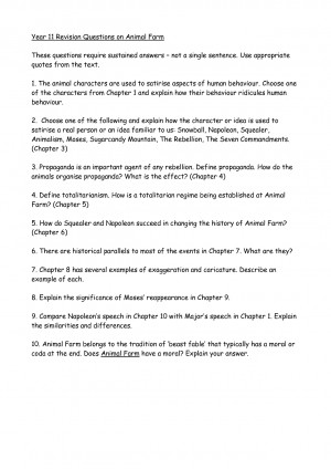 Year 11 Revision Questions on Animal Farm