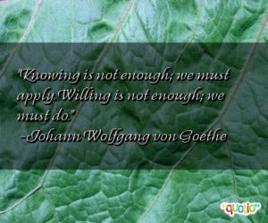 Knowing is not enough; we must apply. Willing is not enough; we must ...