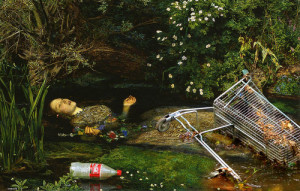 water flowers coke Coca-Cola ophelia garbage rubbish shopping cart pre ...