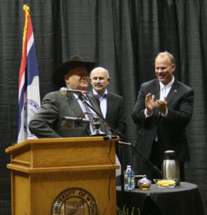 Former Soviet Union President Mikhail Gorbachev accepts a cowboy hat ...