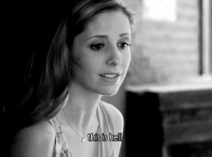 Black and white girl hell movie quote gif
