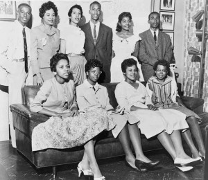 The Little Rock Nine pose with Daisy Bates (standing, second from left ...