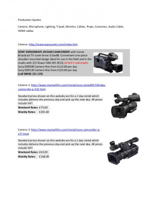 Filming Production Quotes and Budget Sheet
