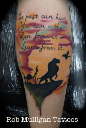 Lion king tattoo, full colour on the back of a calf