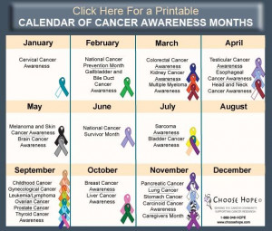Cancer Awareness CalendarGynecology Cancer, Childhood Cancer, Breast ...