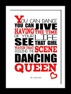 Dancing queen . A4 picture mount & Print Typography song music lyric ...