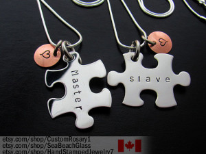 Puzzle Piece Necklace or Keychain. Set of TWO. Custom. His and Hers ...