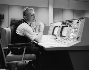 NASA flight director Eugene F. Kranz at his console in Mission Control ...