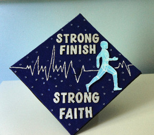graduation cap decorated to a graduate s major movement science
