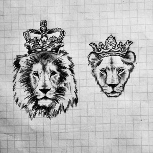Matching tattoos Couple tattoos King and Queen Lion Crown Sketch