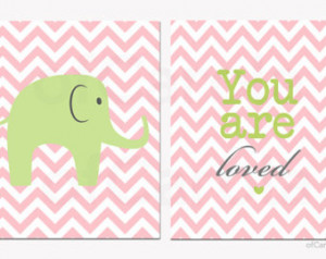 Are Loved Elephant Nursery Print Set - TWO PRINTS - Child Love Quote ...