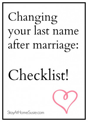 change your last name after marriage checklist by StayAtHomeSusie.com