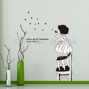 Fashion Removable A Little Girl Blow Flying Dandelion Wall Sticker ...