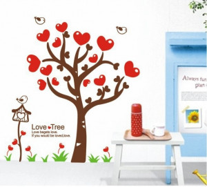 Cartoon-Red-Heart-Tree-Cute-Mural-Removable-Room-Decor-Vinyl-Wall ...