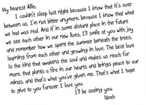 allie, noah, quote, the notebook, writing