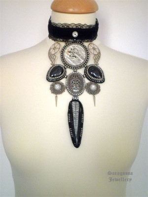 Mechanical Valkyrie - Steampunk choker necklace with druzzy agates and ...