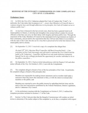 Integrity Commissioner Suzanne Craig Presents Report