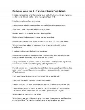 Mindfulness quotes from 2 - 5 graders at Oakland Public Schools