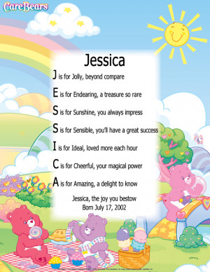 Personalized Care Bears Name Poem Picnic Design