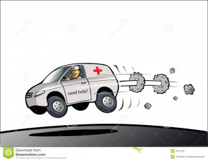 ... comic illustration of a speeding ambulance car on white background